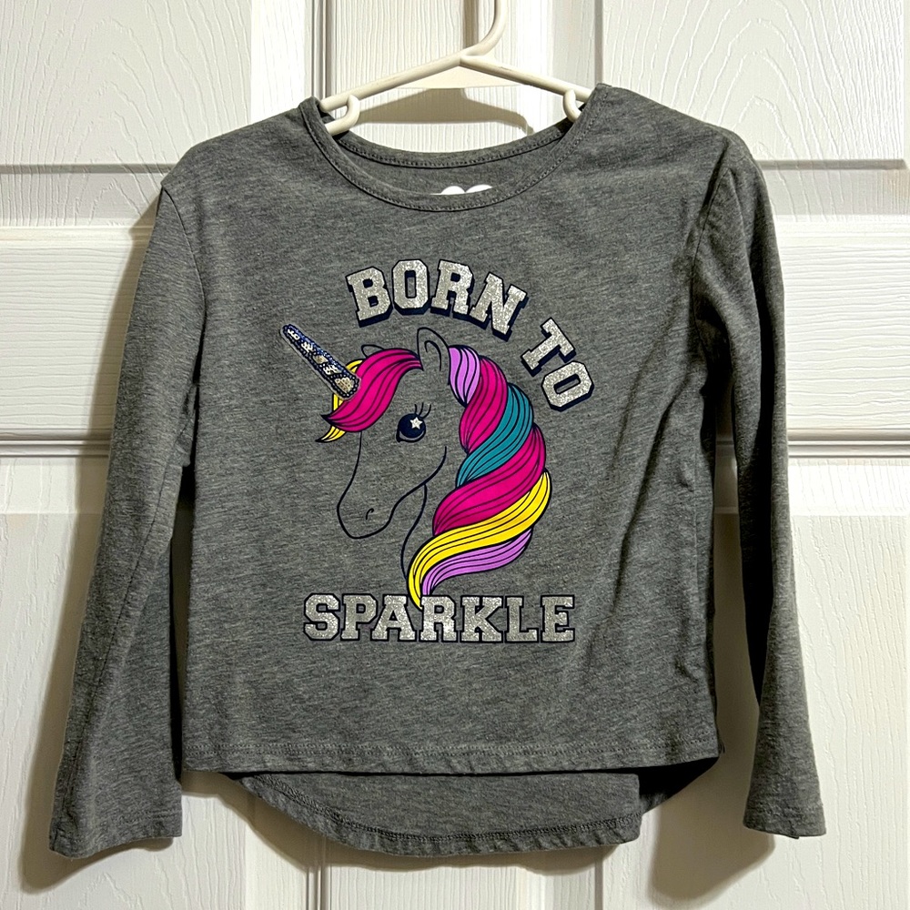 365 Kids Garanimals Girls Size 4 Long Sleeve Gray Unicorn Shirt